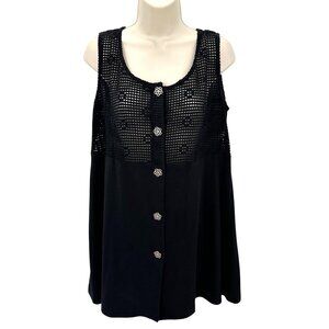 Beach Cabana Womens Black Sleeveless Decorative Button Front Beach Coverup Sm